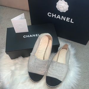 Chanel espadrilles size 39 black and beige linen